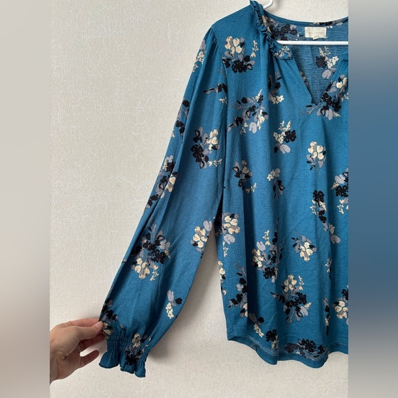 Melloday | Blue floral long sleeve blouse | Women’s XL - Picture 2 of 5